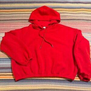 SPANX Red Cropped Hoodie Sweatshirt Fleece Lined Drawstring‎ Hood M